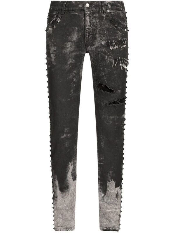 Dolce & gabbana  distressed studded slim-fit jeans