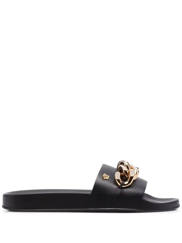 Versace  chain-link leather flip flops