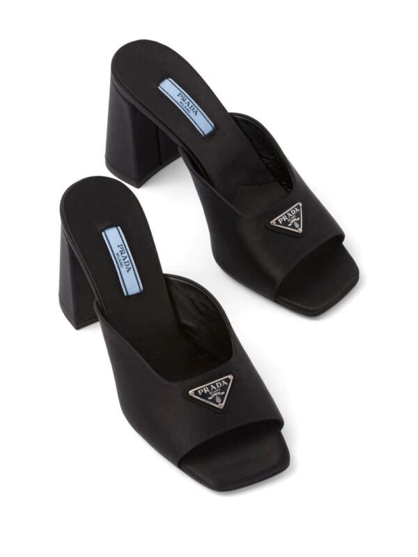 Prada  enamel triangle logo 85mm high-heel satin slides - Image 4