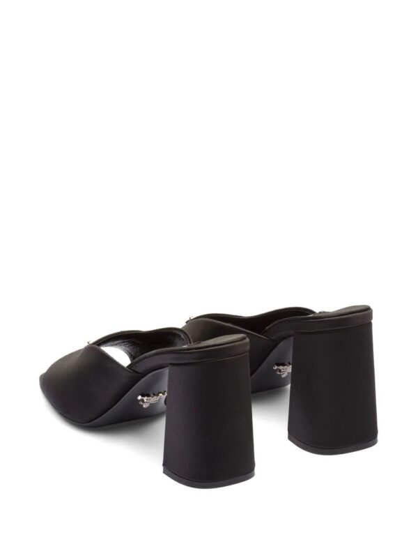Prada  enamel triangle logo 85mm high-heel satin slides - Image 3