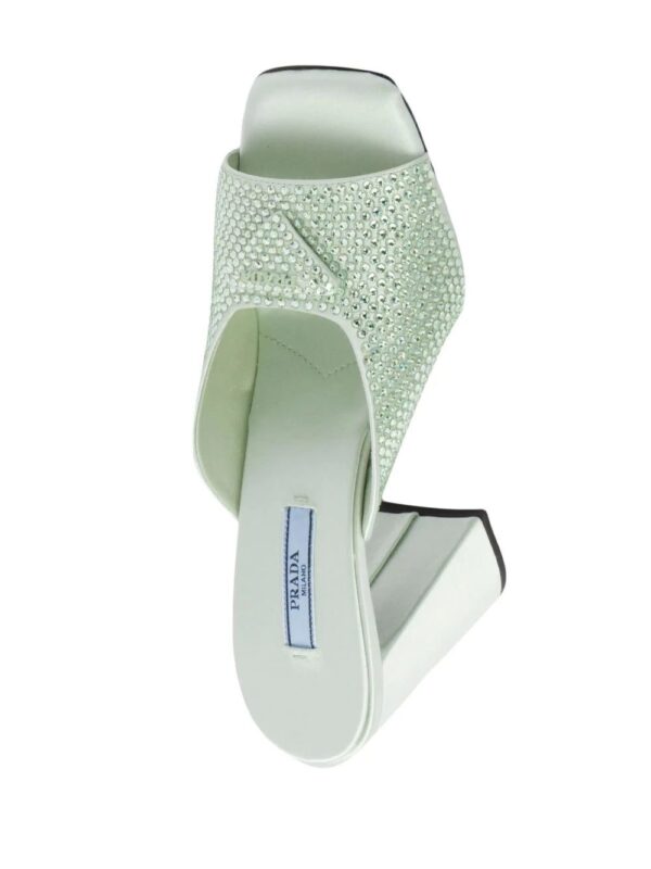 Prada  crystal-studded high-heeled satin slides - Image 4
