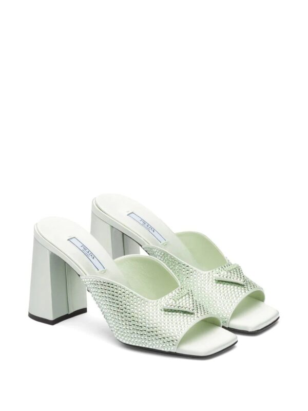 Prada  crystal-studded high-heeled satin slides - Image 2