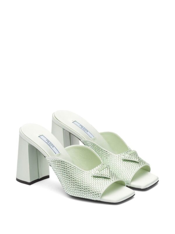 Prada crystal-studded high-heeled satin slides - Image 2