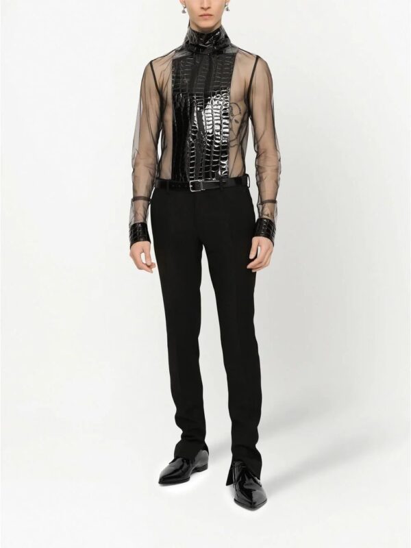 Dolce & Gabbana  crocodile-embossed sheer long-sleeve shirt - Image 3