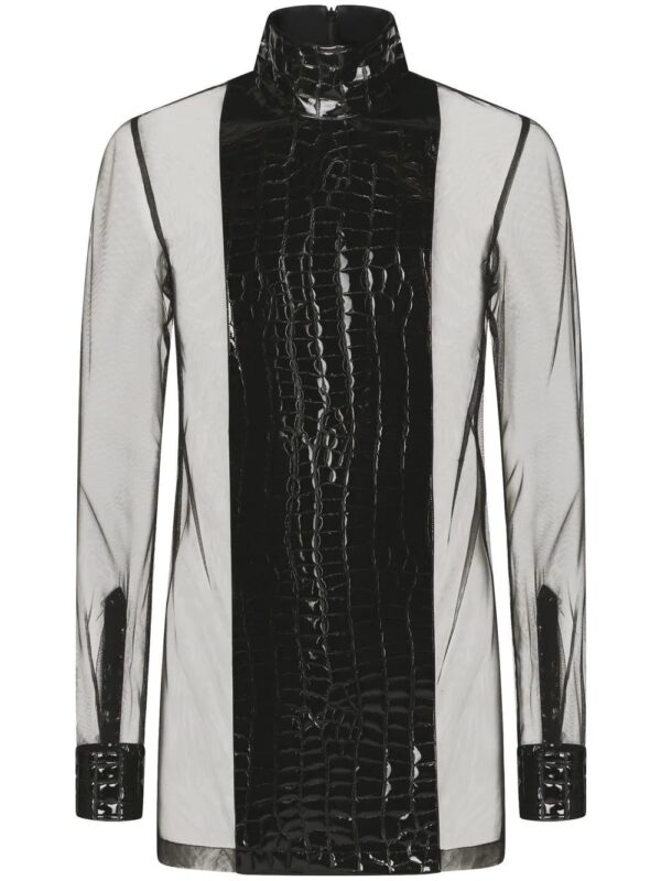 Dolce & Gabbana  crocodile-embossed sheer long-sleeve shirt
