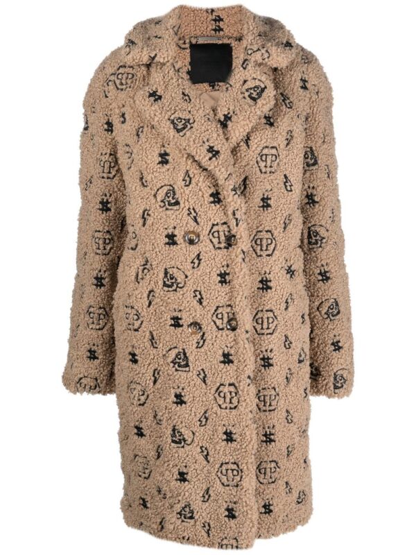 Philipp Plein  faux-fur embroidered-monogram coat