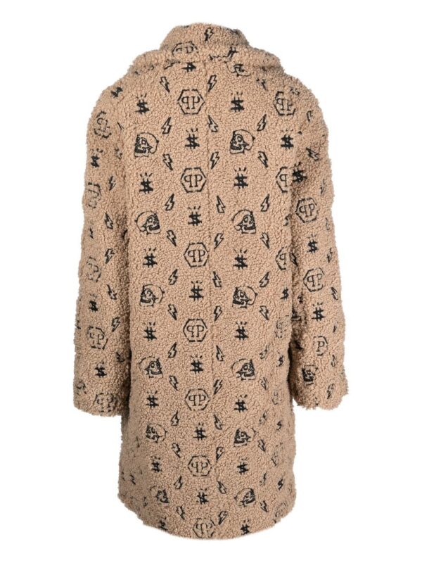 Philipp Plein  faux-fur embroidered-monogram coat - Image 2