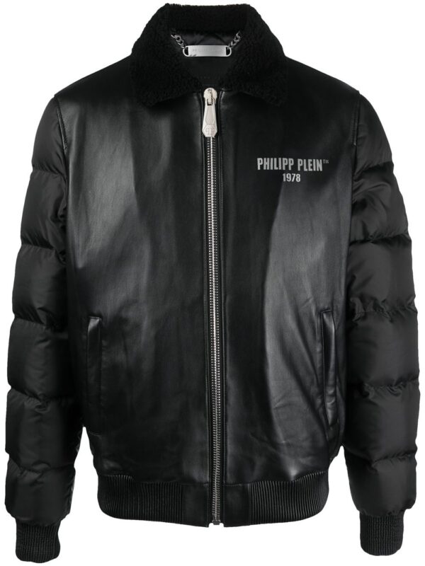 Philipp Plein  logo-print padded leather jacket