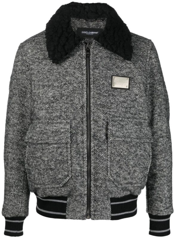 Dolce & Gabbana  logo-plaque tweed bomber jacket
