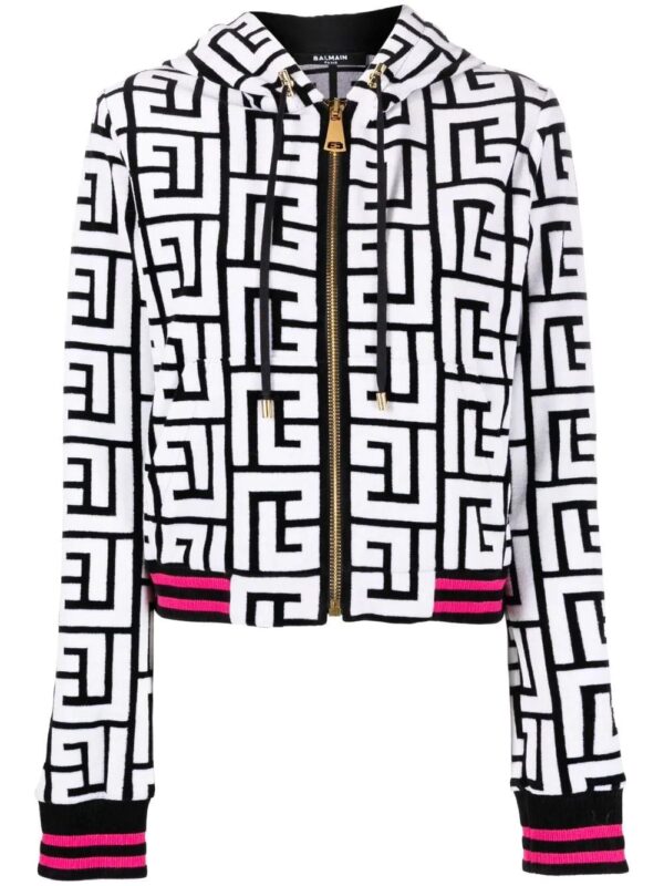 Balmain  PB-monogram print zip-up hoodie
