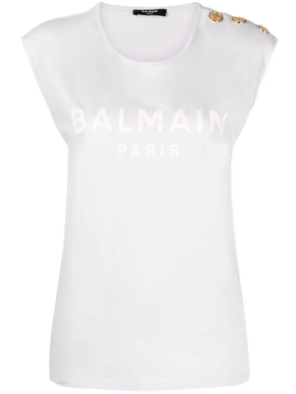 Balmain  button-detail logo-print tank top