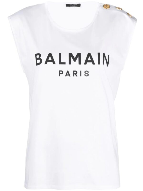 Balmain  button-detail logo-print tank top
