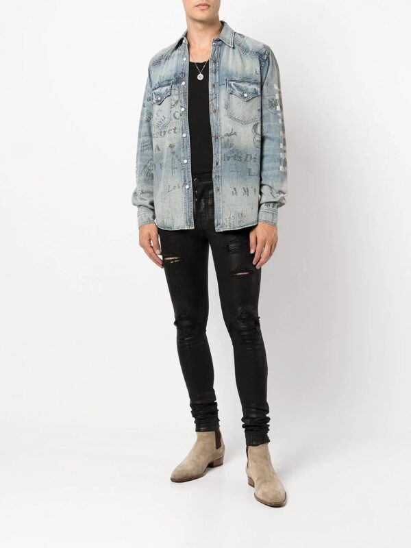 AMIRI  distressed logo print denim shirt - Image 2