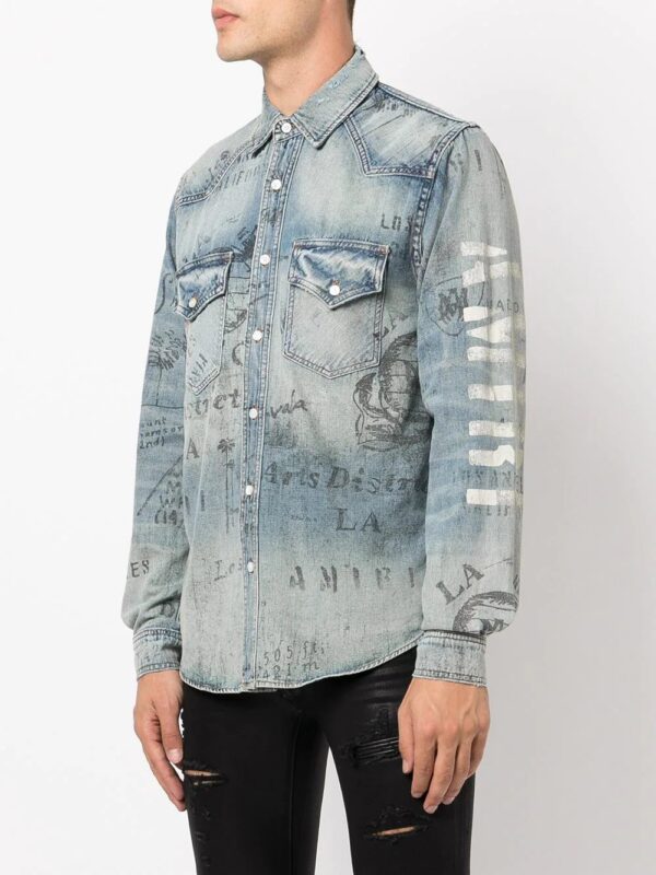AMIRI  distressed logo print denim shirt - Image 2