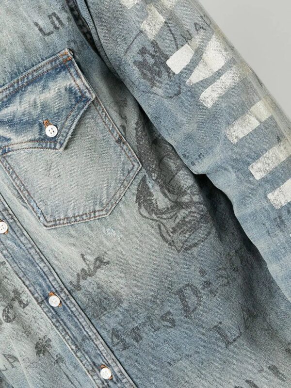 AMIRI  distressed logo print denim shirt - Image 4