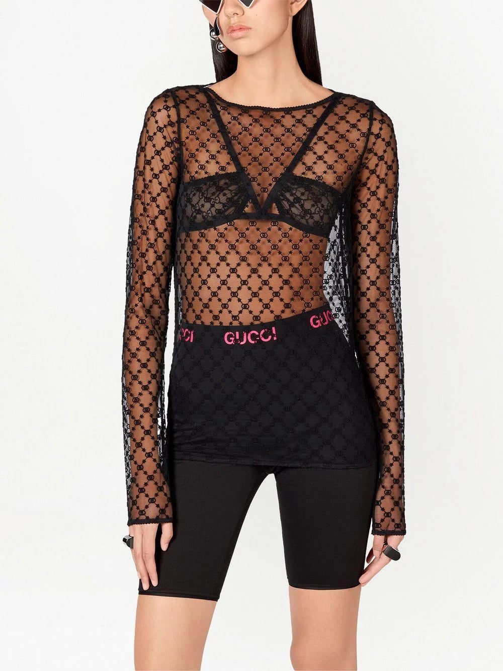 Gucci GG-embroidered tulle blouse - Image 3
