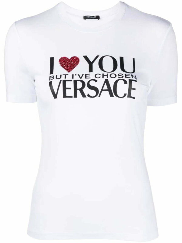 Versace  crystal-embellished slogan T-shirt