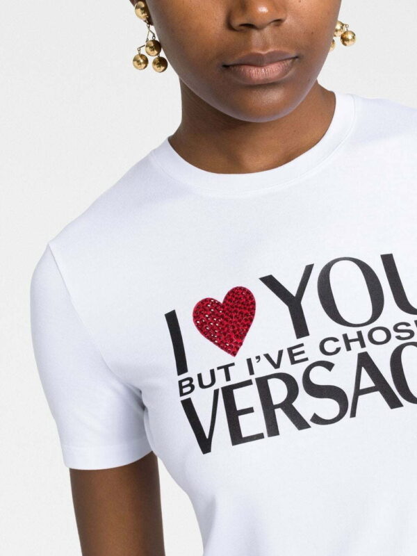 Versace  crystal-embellished slogan T-shirt - Image 3