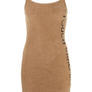 Off-White  slogan detail fuzzy mini dress