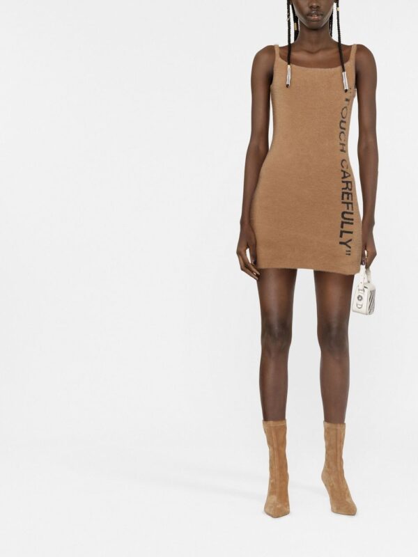 Off-White slogan detail fuzzy mini dress - Image 2