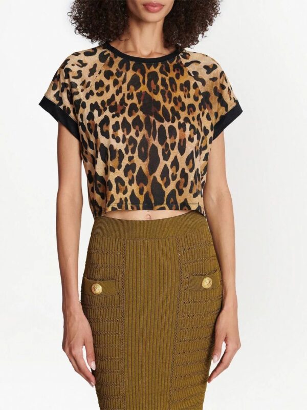 Balmain  leopard-print cropped T-shirt - Image 3
