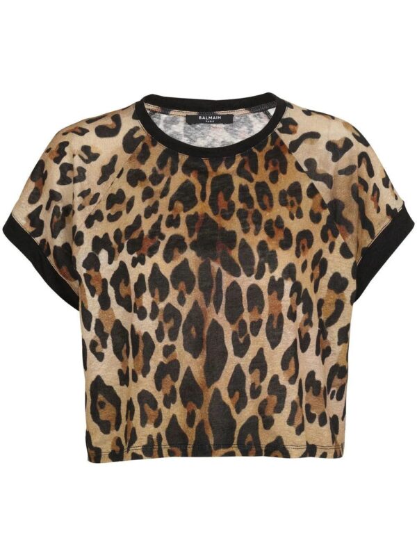 Balmain  leopard-print cropped T-shirt