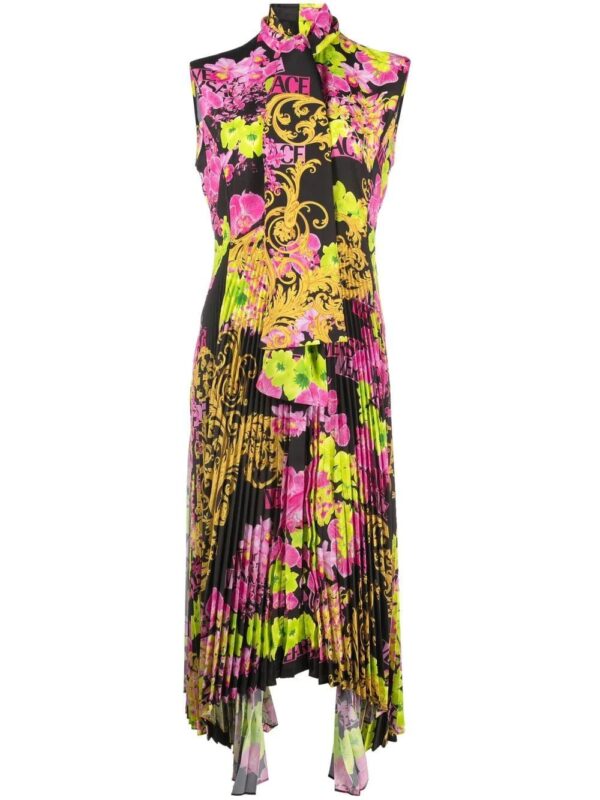 Versace  Logo Orchid-print midi dress