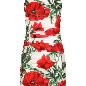 Dolce & Gabbana  poppy-print ruched dress