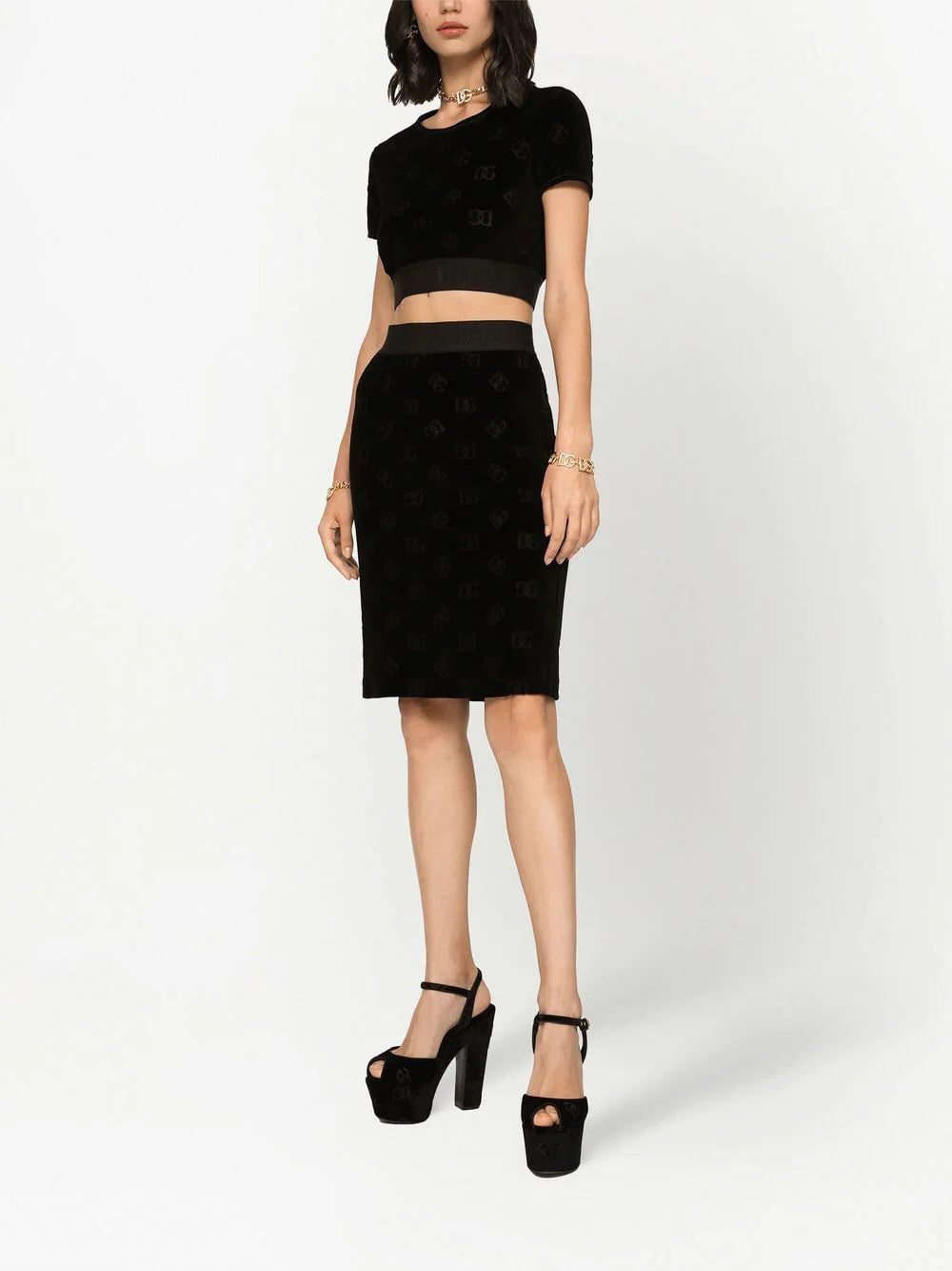 Dolce & Gabbana monogram-pattern short-sleeve cropped top - Image 3