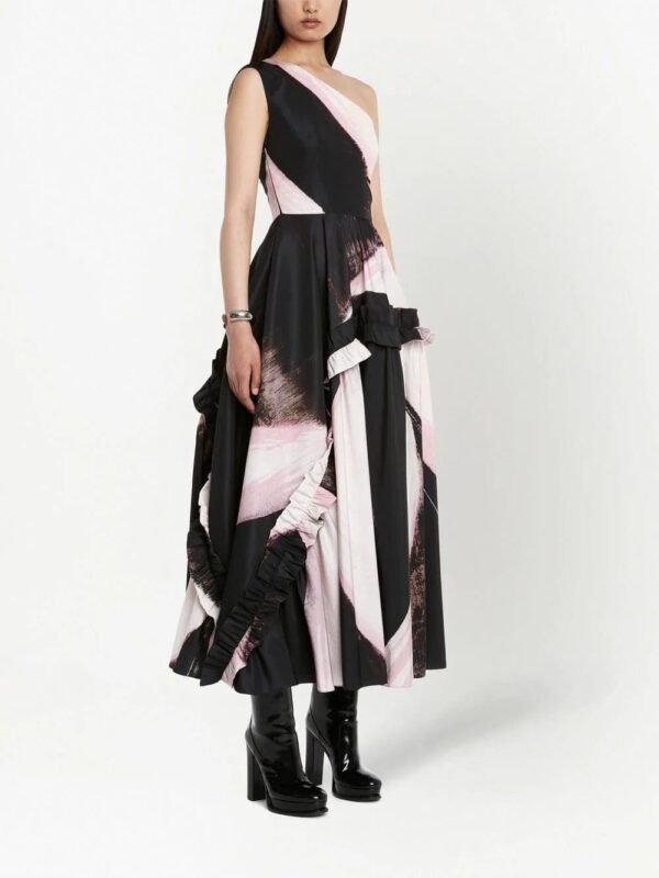 Alexander McQueen  graphic-print one-shoulder dress - Image 3
