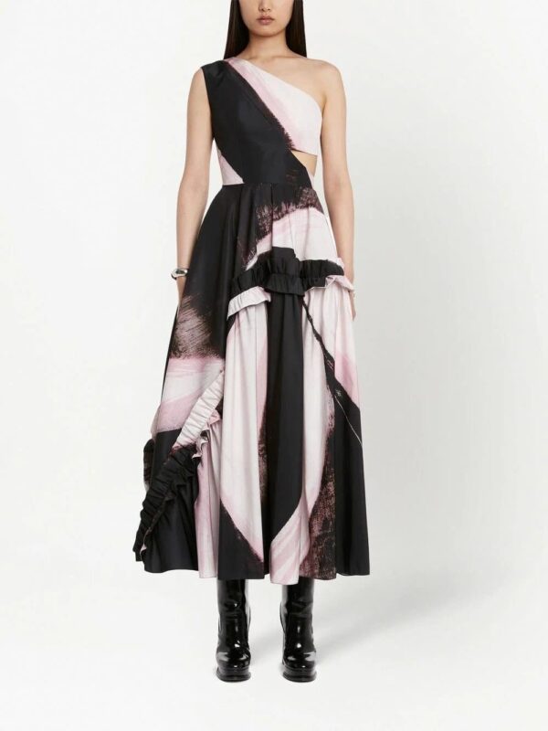 Alexander McQueen  graphic-print one-shoulder dress - Image 2