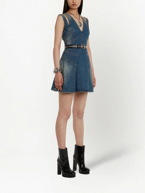 Alexander McQueen  V-neck denim minidress - Image 3