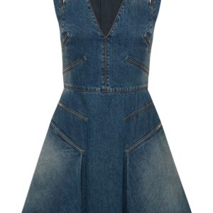 Alexander McQueen V-neck denim minidress