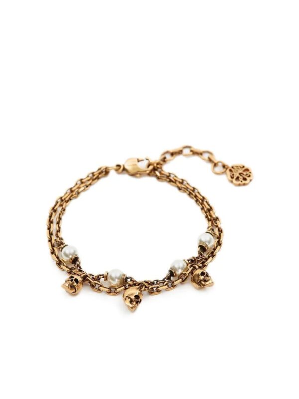 Alexander McQueen  pearl skull double-chain bracelet