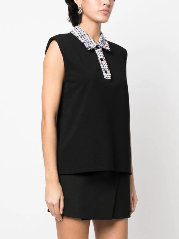 Karl Lagerfeld  bouclé-collar sleeveless polo top - Image 3