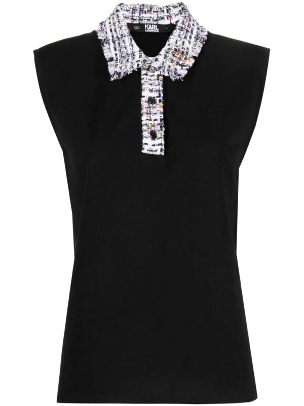 Karl Lagerfeld  bouclé-collar sleeveless polo top
