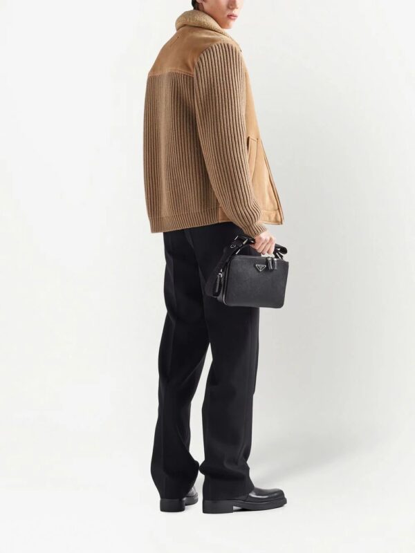 Prada  logo-patch shearling zip-up jacket - Image 3