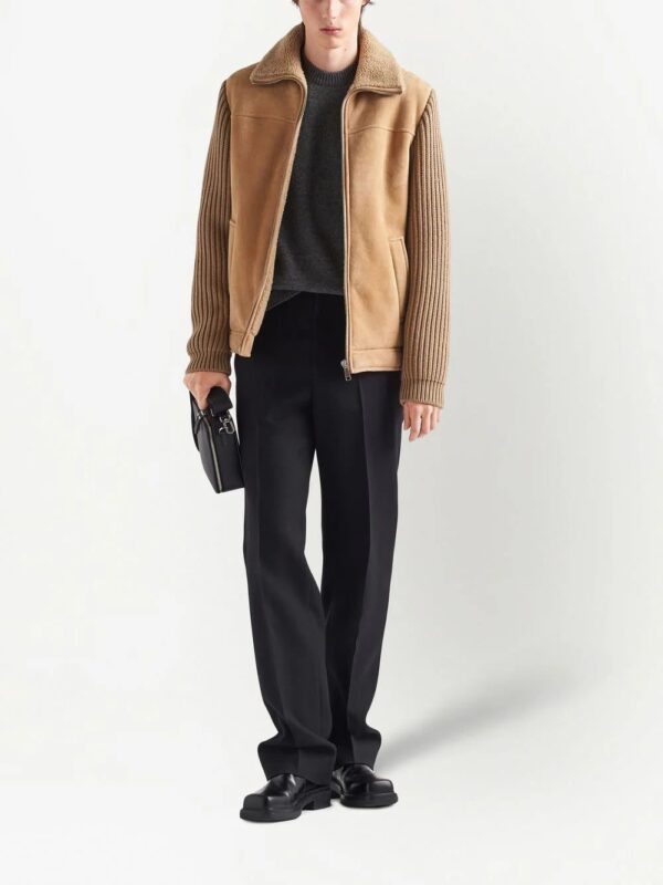 Prada  logo-patch shearling zip-up jacket - Image 2