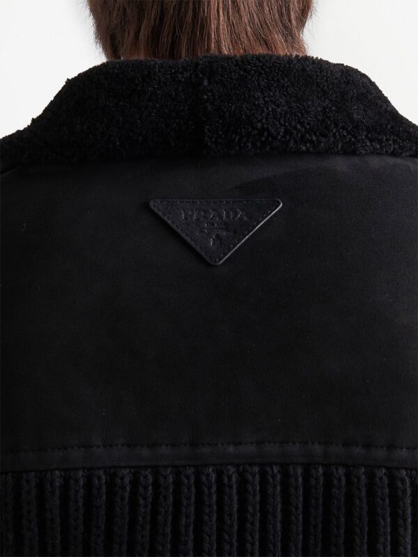 Prada  logo-patch shearling zip-up jacket - Image 4