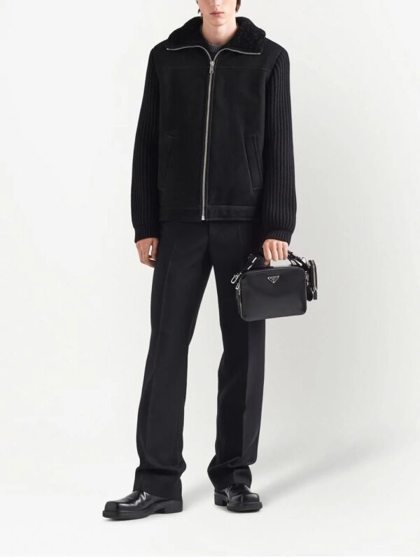 Prada  logo-patch shearling zip-up jacket - Image 2