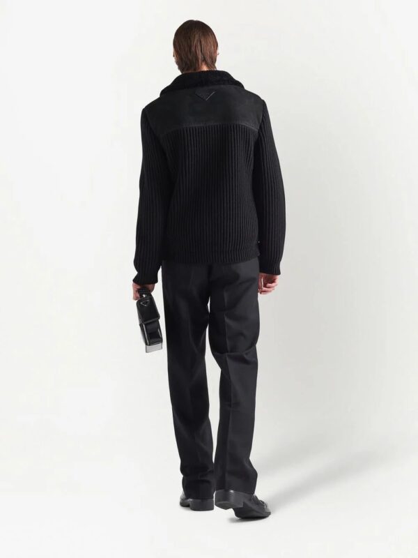 Prada  logo-patch shearling zip-up jacket - Image 3