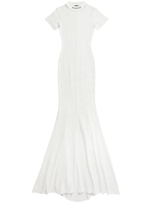 Balenciaga  logo-embroidered neckline gown