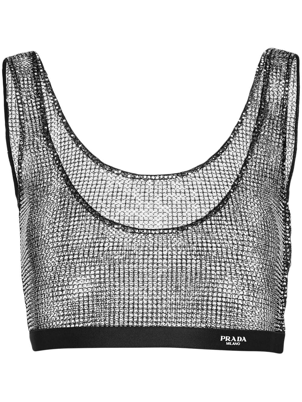 Prada rhinestone-embellished mesh crop top