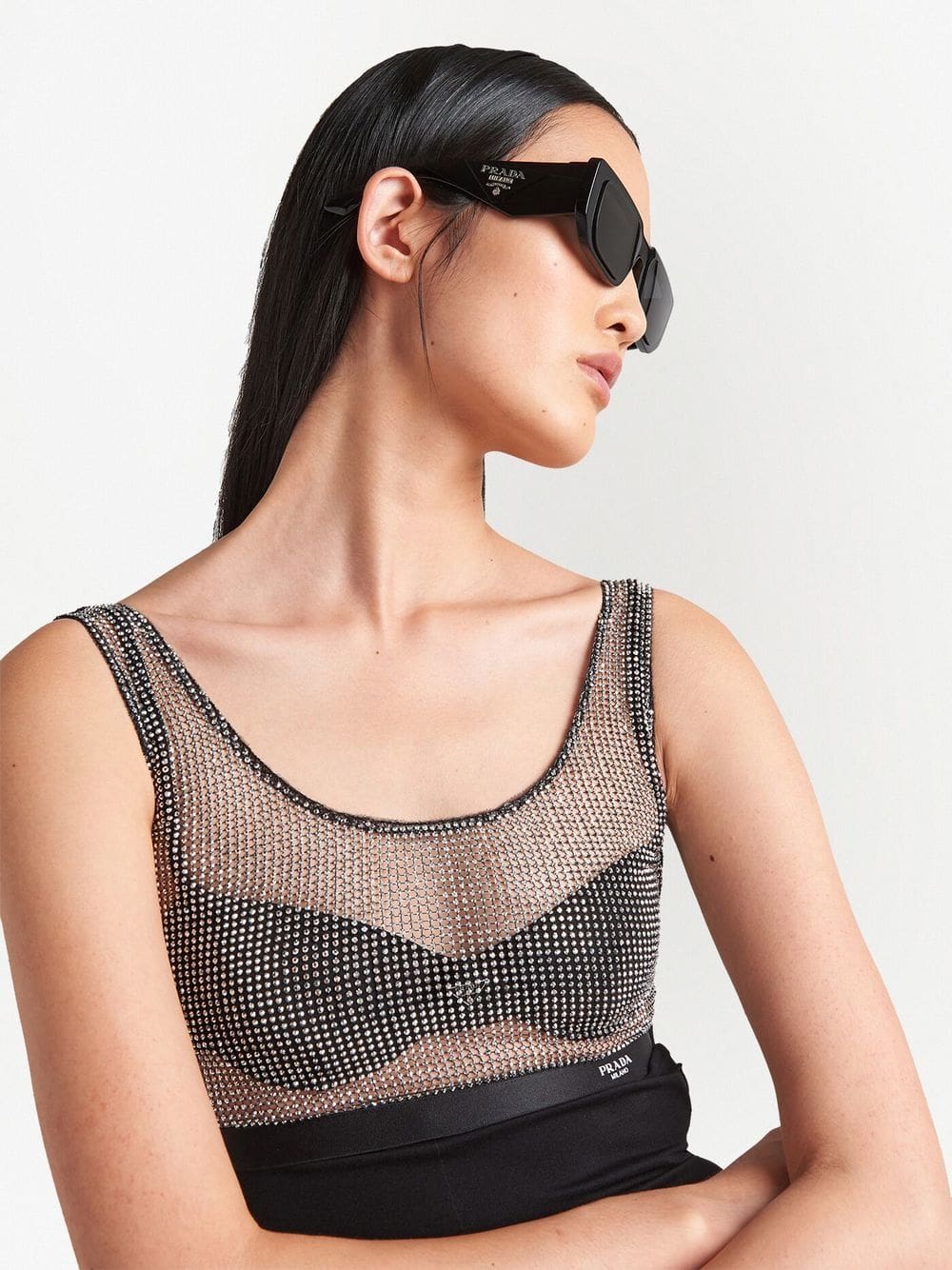 Prada rhinestone-embellished mesh crop top - Image 4