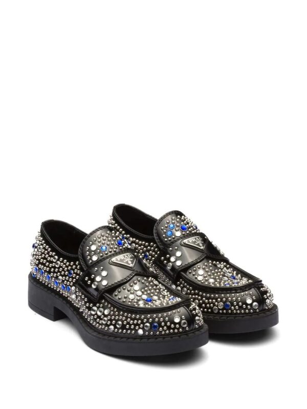 Prada  rhinestone-embellished leather loafers - Image 2