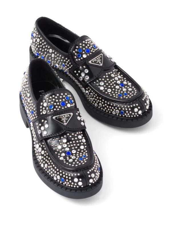 Prada  rhinestone-embellished leather loafers - Image 4
