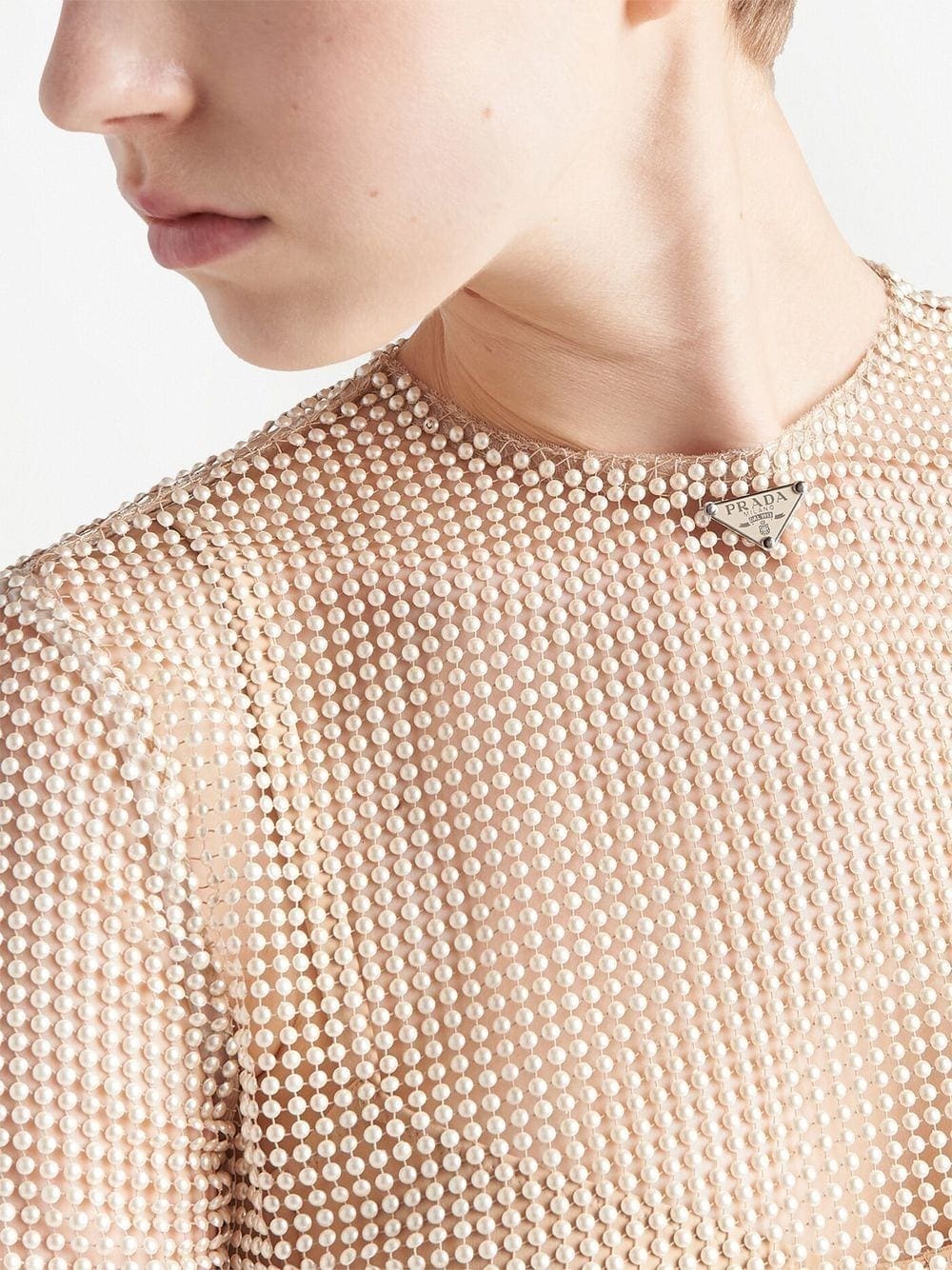 Prada pearl-embellished mesh top - Image 4