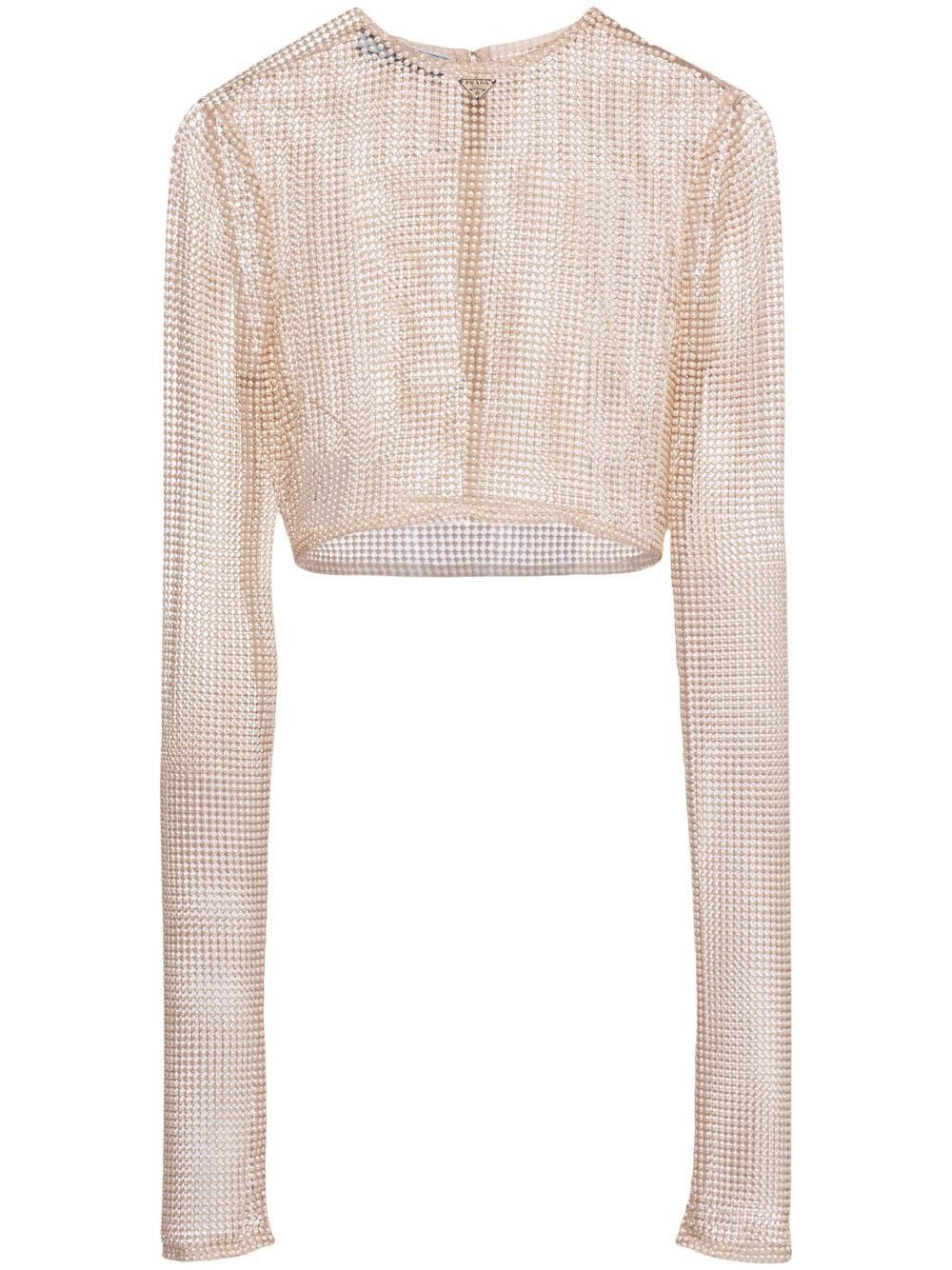 Prada pearl-embellished mesh top