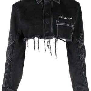 Off-White logo-embroidered cropped denim jacket