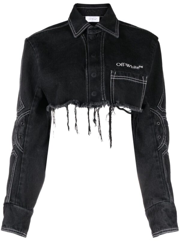 Off-White  logo-embroidered cropped denim jacket